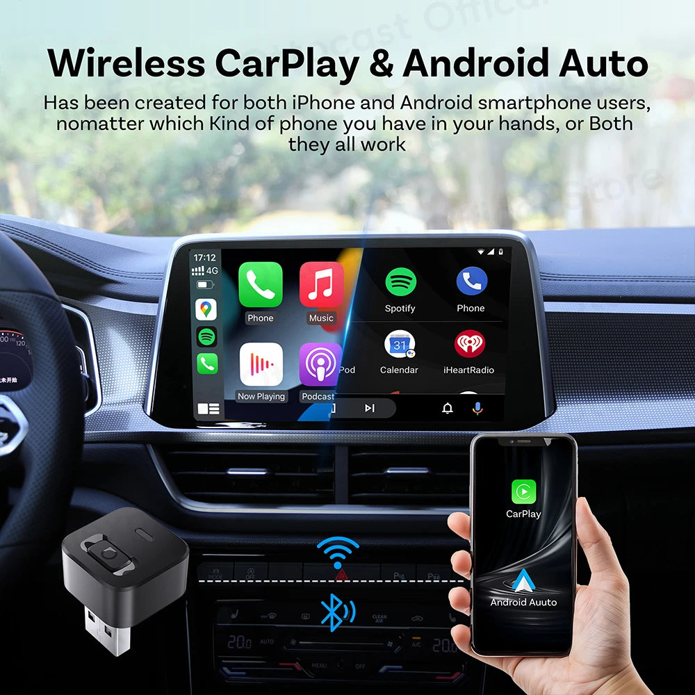 OTTOCAST Mini Dot Cube Wireless CarPlay Android Auto Adapter 2 in 1 USB AI Car Accessories for Totoya VW Benz Chevrolet Hyundai