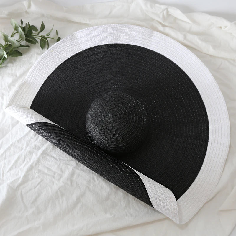 70cm Oversized  Wide Brim Sun Hat Travel  Large UV Protection Beach Straw Hats Women's Summer Floppy Foldable Chapeaux Wholesale