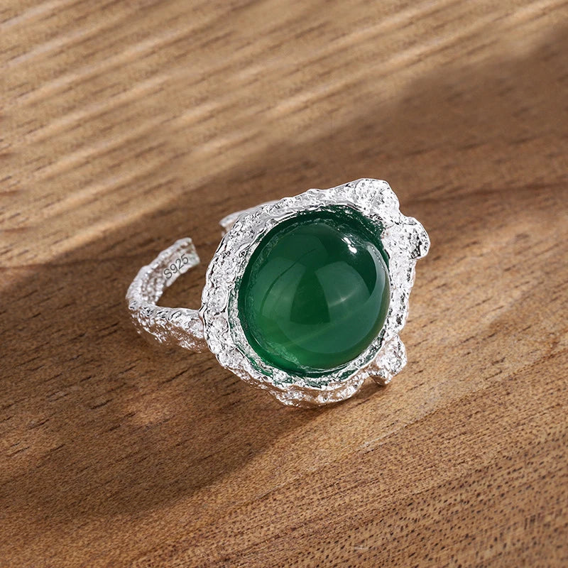 PANJBJ 925 Sterling Silver Lotus Ring For Women Retro TextureJewelry Irregular Creativity Adjustable Jewelry Party Gift Dropship