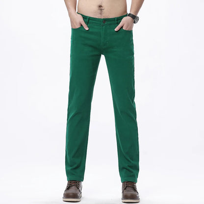 Men Classic Solid Color Fashion Jeans Business Casual Slim Fit Straight Elastic Pants Spring/Summer Thin Male High End Trousers