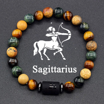 12 Zodiac Constellation Signs Bracelets for Men Women Real Natural Tiger Eye Stone Bead Bracelet Leo Taurus Charm Couple Jewelry