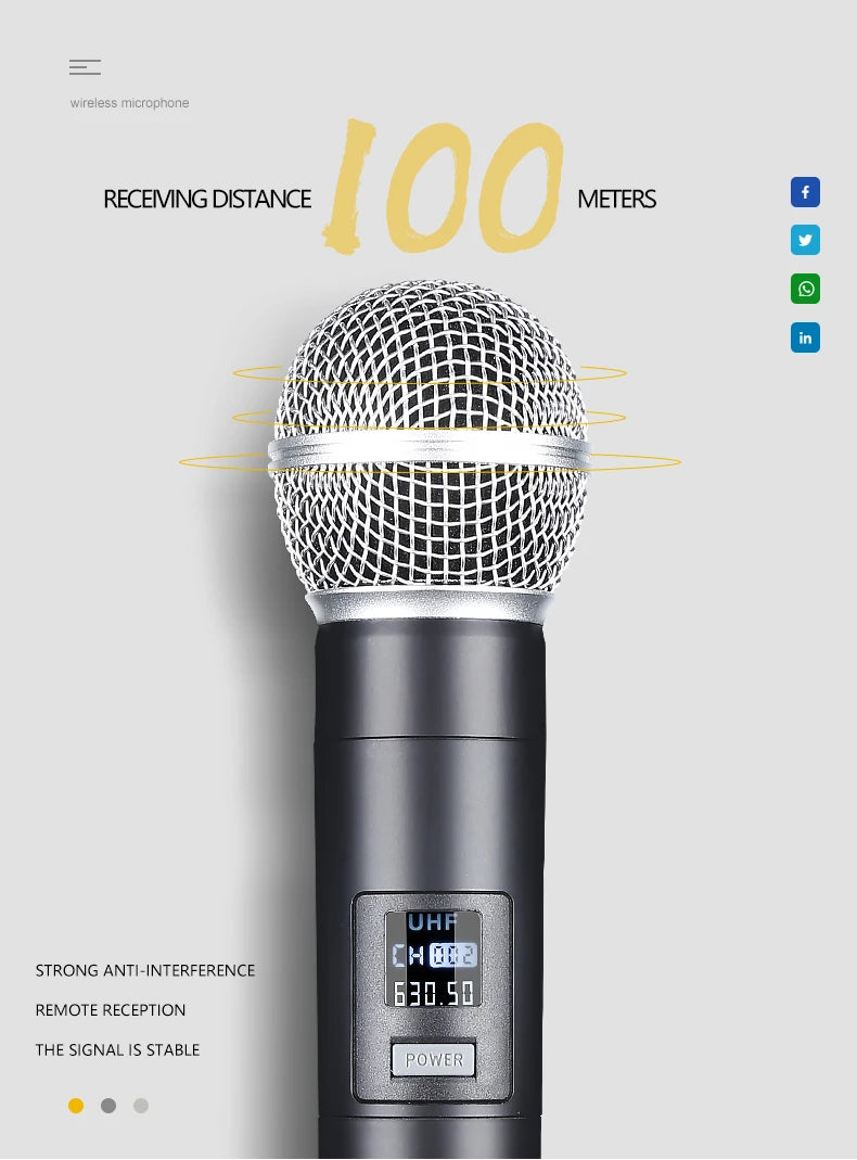 Wireless Microphone Handheld Dual Channels UHF Fixed Frequency Dynamic Mic For Karaoke Wedding Party Band Church Show