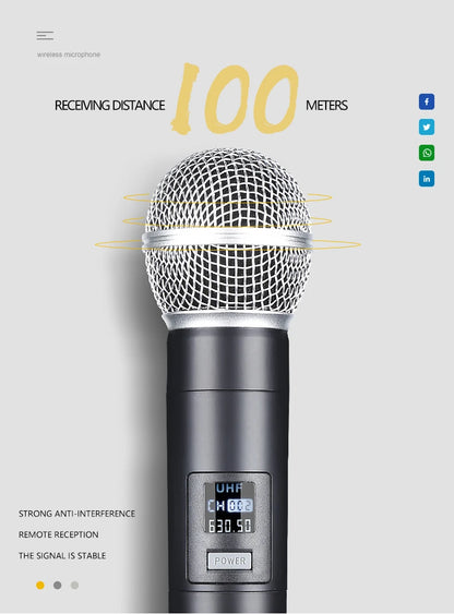 Wireless Microphone Handheld Dual Channels UHF Fixed Frequency Dynamic Mic For Karaoke Wedding Party Band Church Show