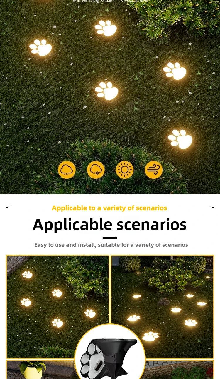 Outdoor  Paw Print Lights LED Solar Light Waterproof Dog Cat Animal Paw Print Light Path Lawn Lamp for Garden Patio Lawn Camping