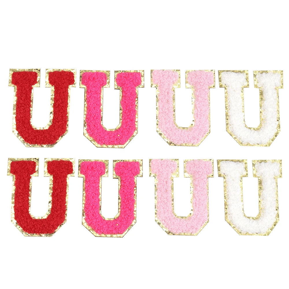 8pcs Sweet 26 Letters Towel Embroidery Patch Pink A-Z Self-adhesive Sticker Decoration For DIY Apparel Bag Crafts Accessories