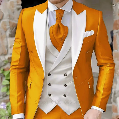 Pink Men's Elegant Peak Lapel Tuxedo 3-Piece Suit with Blazer Vest And Pants Set for Formal Business Prom Grooming