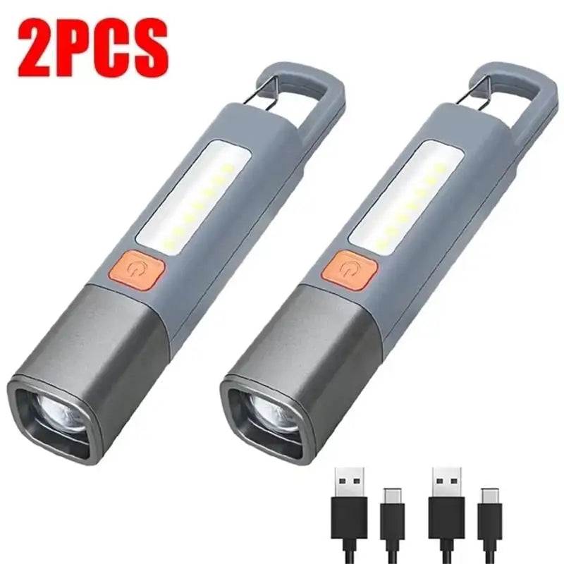Mini Portable LED Strong Lighting ABS Flashlamp USB Rechargeable With Hook Zoomable Torch Outdoor Camping Hanging Emergency Lamp