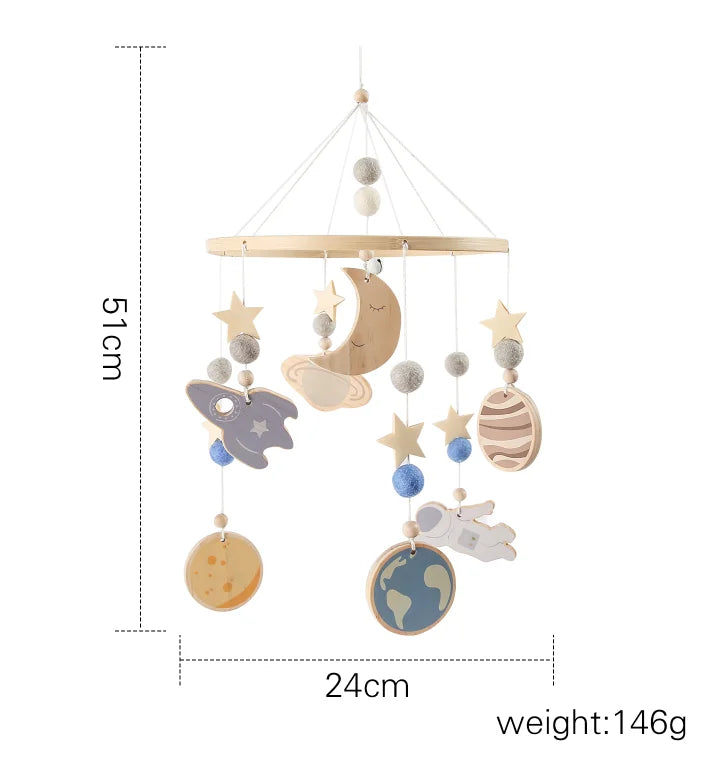 Baby Soft Felt Cartoon Wool Ball Seashell Rattles Hanging Bed Bell Newborn Mobile Crib Wooden Bracket Montessori Education Toys