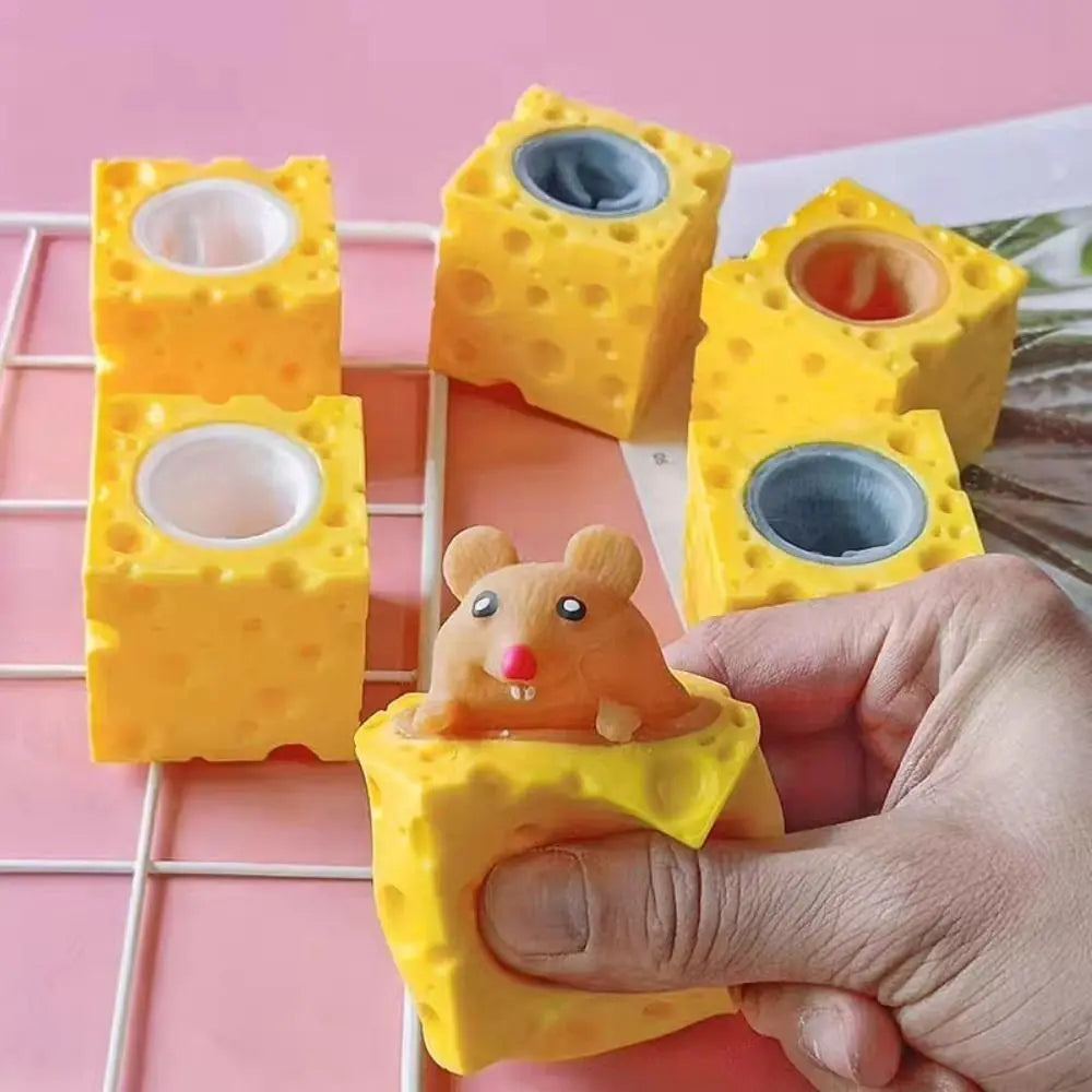 PVC Cheese Mouse Decompression toy Stress Relief Squeeze Anti Stress Toy Pop Up Funny Fidget Toys children