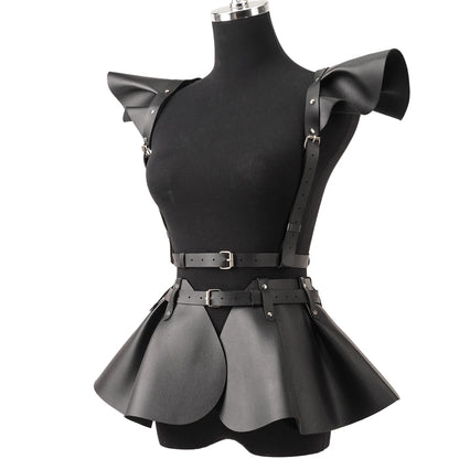 Leather Skirt Women's Belts Fashion Body Harness Belt Skirt With Ruffle Hem Gothic Style Waist &Shoulder Belt Clothing Accessory
