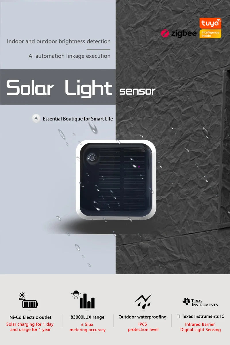 Waterproof Outdoor Brightness Detector With Real Time Luminance Monitoring Solar Light Sensor Tuya Zigbee IP65