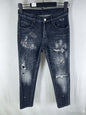 6060 Four Seasons New Men's Washed Ripped Patch Old Slim-fit Straight Black Jeans for Men