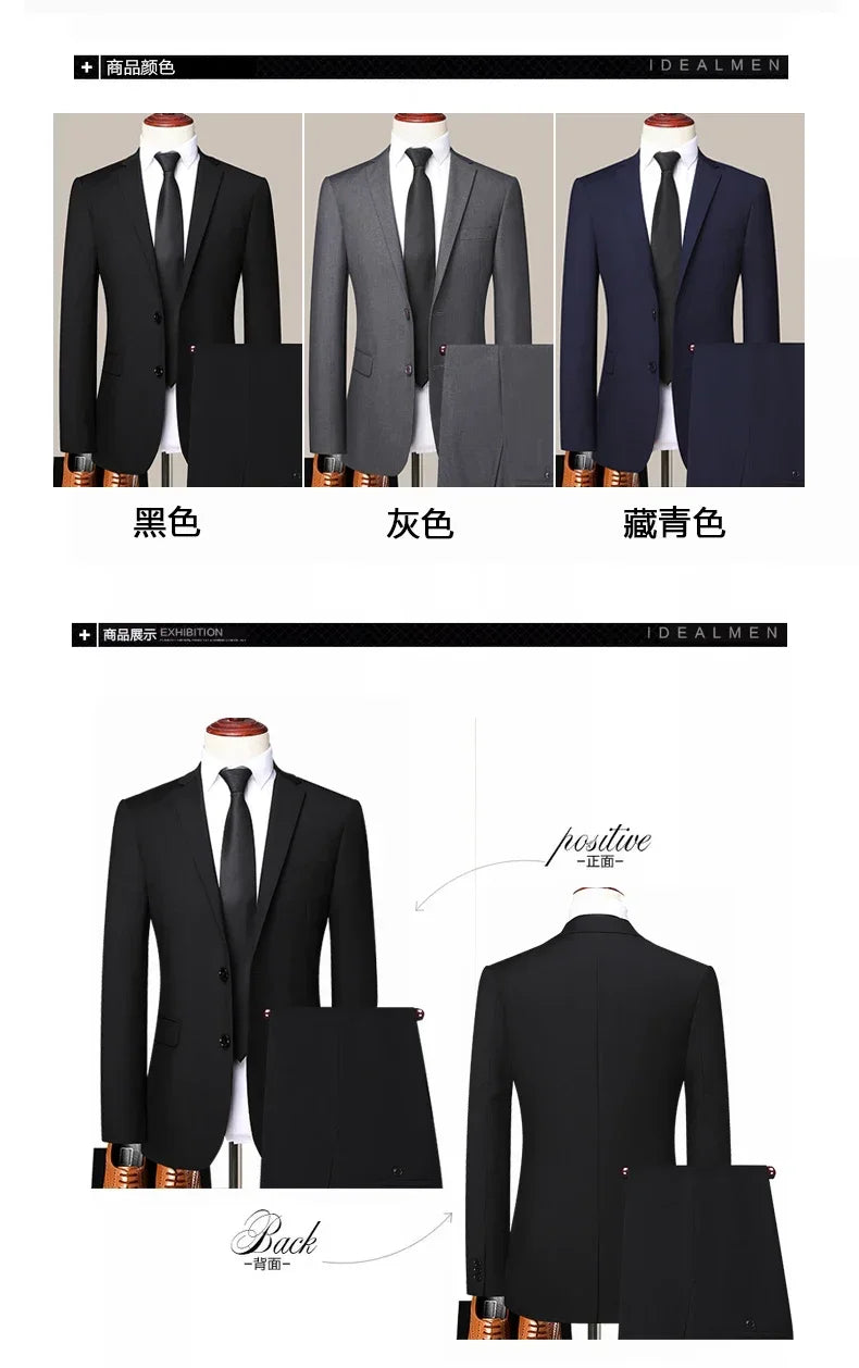 Suit Outdoor (Blazer+ Pants) Men's Fashion Gentleman's Business Suit Slim Outdoor Decoration Body Wedding Casual Suit