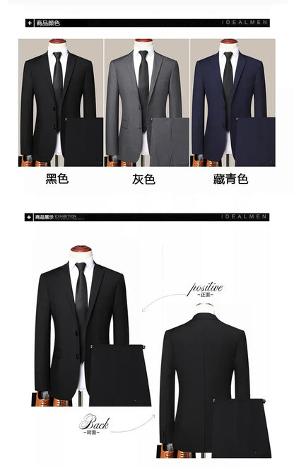 Suit Outdoor (Blazer+ Pants) Men's Fashion Gentleman's Business Suit Slim Outdoor Decoration Body Wedding Casual Suit