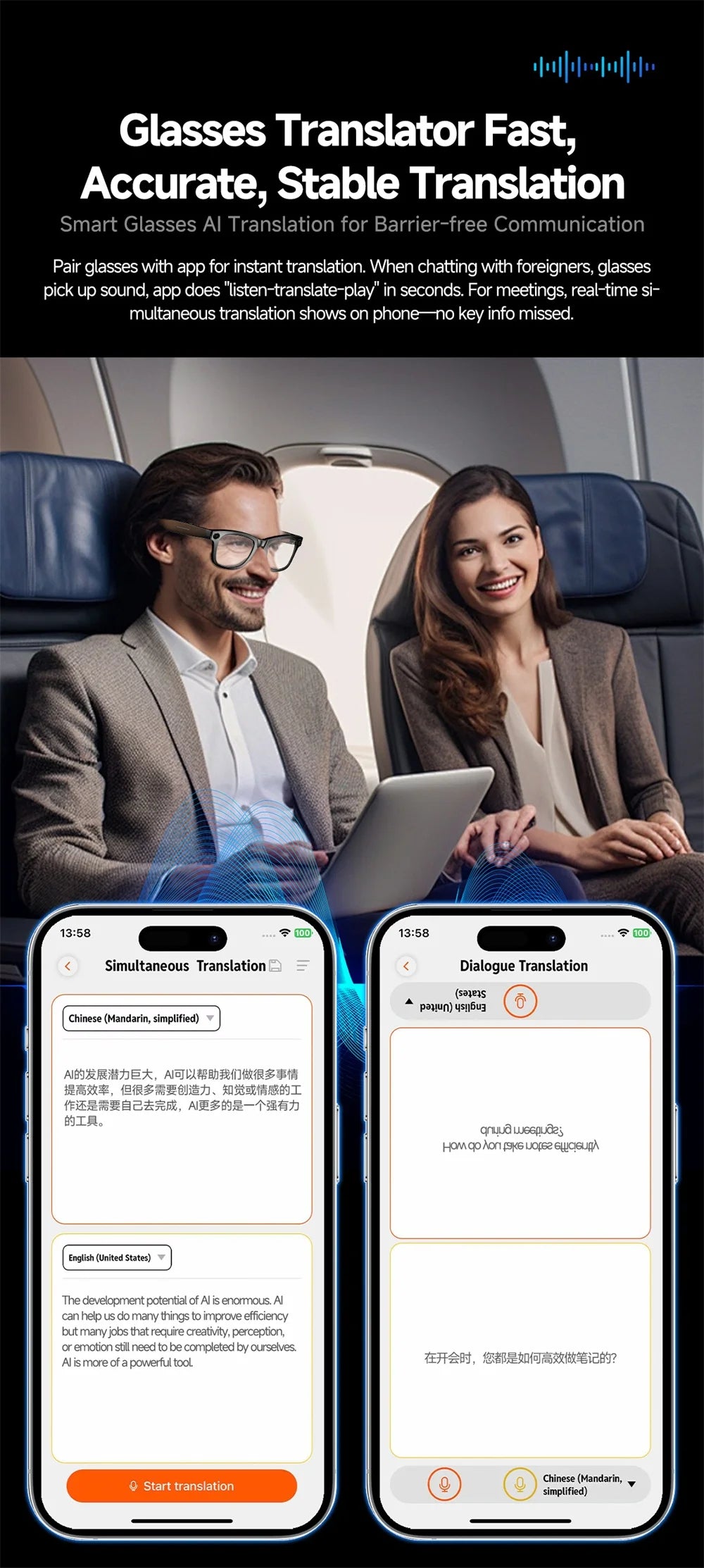 Smart Glasses With 800W Intelligent Translation Al Voice Wake-up Intelligent Q&A Interaction Call Noise Reduction EIS Anti Shake