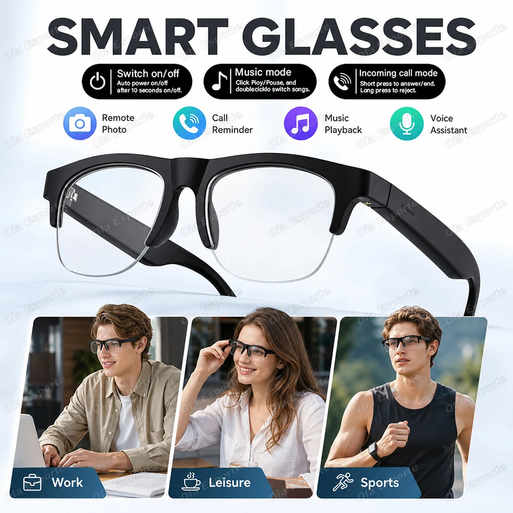 New Wireless Bluetooth Smart Sunglasses Touch Control Music Remote Camera Voice Call Built-in Voice Assistant Smart Glasses HT22