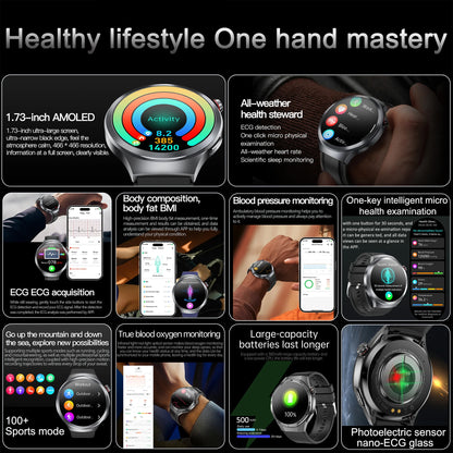2026New 1.73-inch Sapphire AMOLED Smart Watch Men Women ECG Uric Acid Blood Pressure Health Track Call Clock Care Smartwatch NFC
