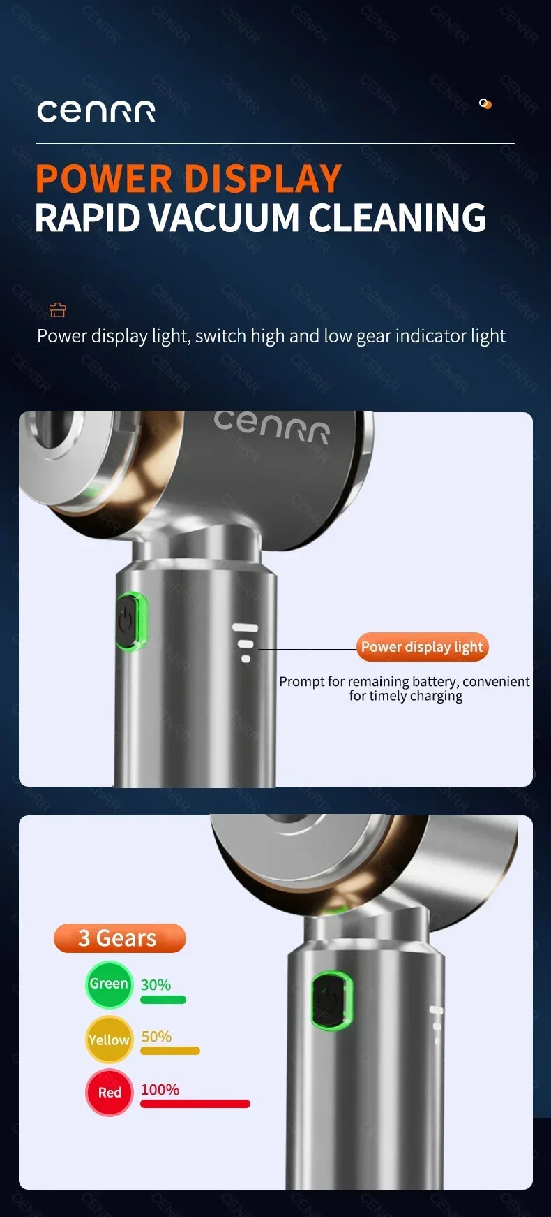 CENRR 360000PA Car Vacuum Cleaner Strong Suction Cordless Wireless Cleaner Portable  HandHeld Vacuum Cleaner Cleaning Machine