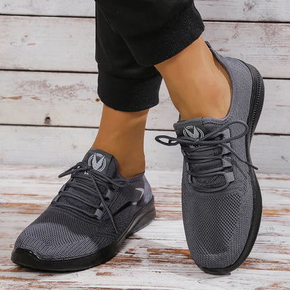 Men Breathable Knitted Running Shoes Anti Slip Trainers Arch Support Shock Absorbing EVA Sole Low Top Lace Up Sports Footwear