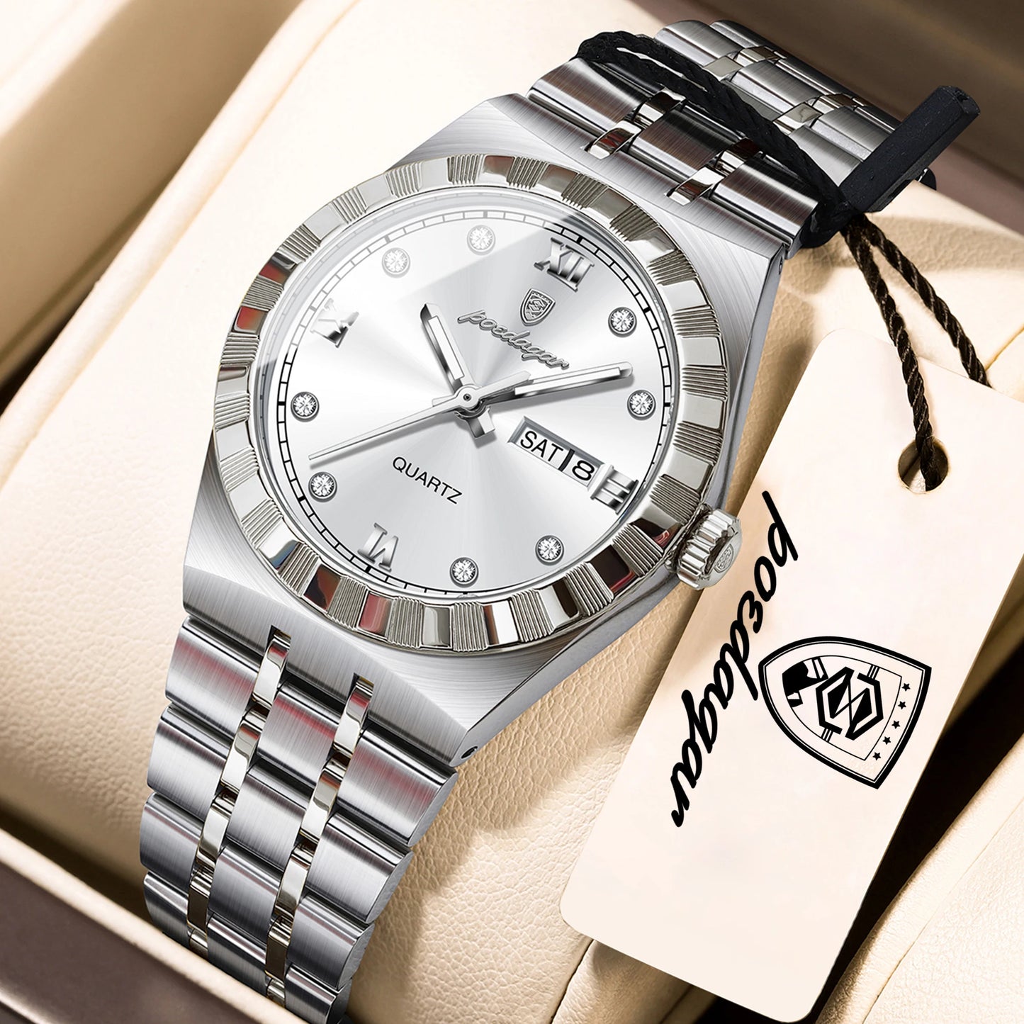 POEDAGAR Elegant Casual Ladies Watch Luminous Waterproof Week Date Fashion Woman Wristwatch Stainless Steel Women Quartz Watches