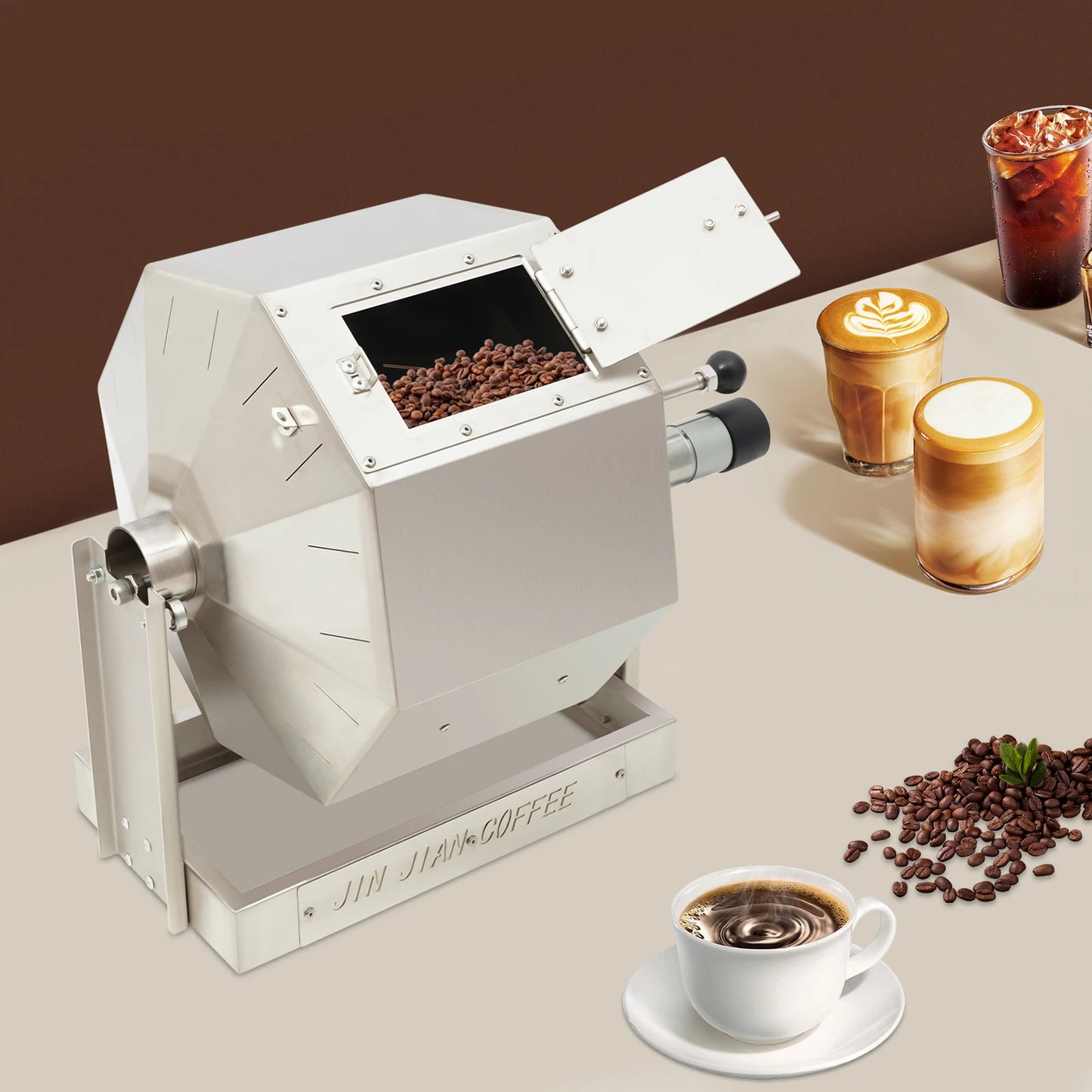 3.83gal Electric Coffee Bean Roaster with Speed Controller Gas Direct Fire Coffee Roaster Machine Stainless Steel Peanut Roaster
