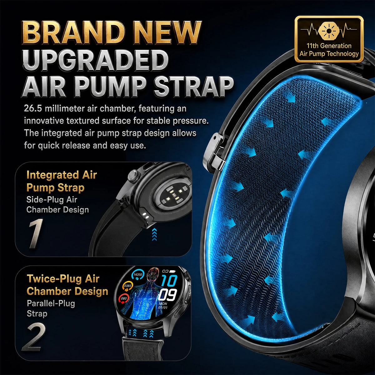 2026 New Nursing Grade Air Pump Airbag Smart watch Cuff Blood Pressure Detection ECG+PPG Multi Health Monitoring Smart Watches