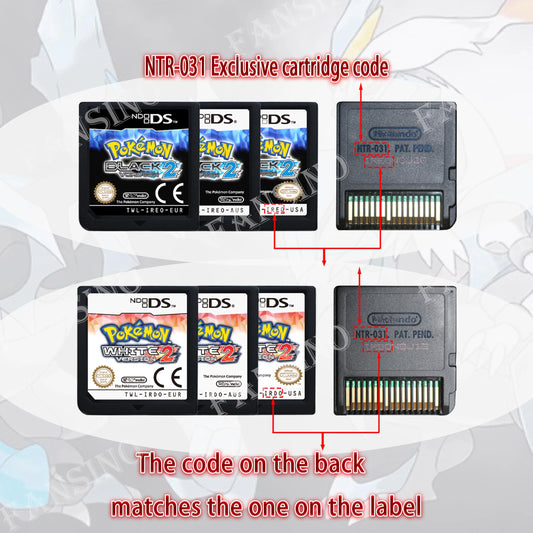 (USA,EUR,AUS) Pokemon Black White 1/2 Version High Quality Authentic 1:1 Replica DS Video Game Cartridge For DS 2DS 3DS Console