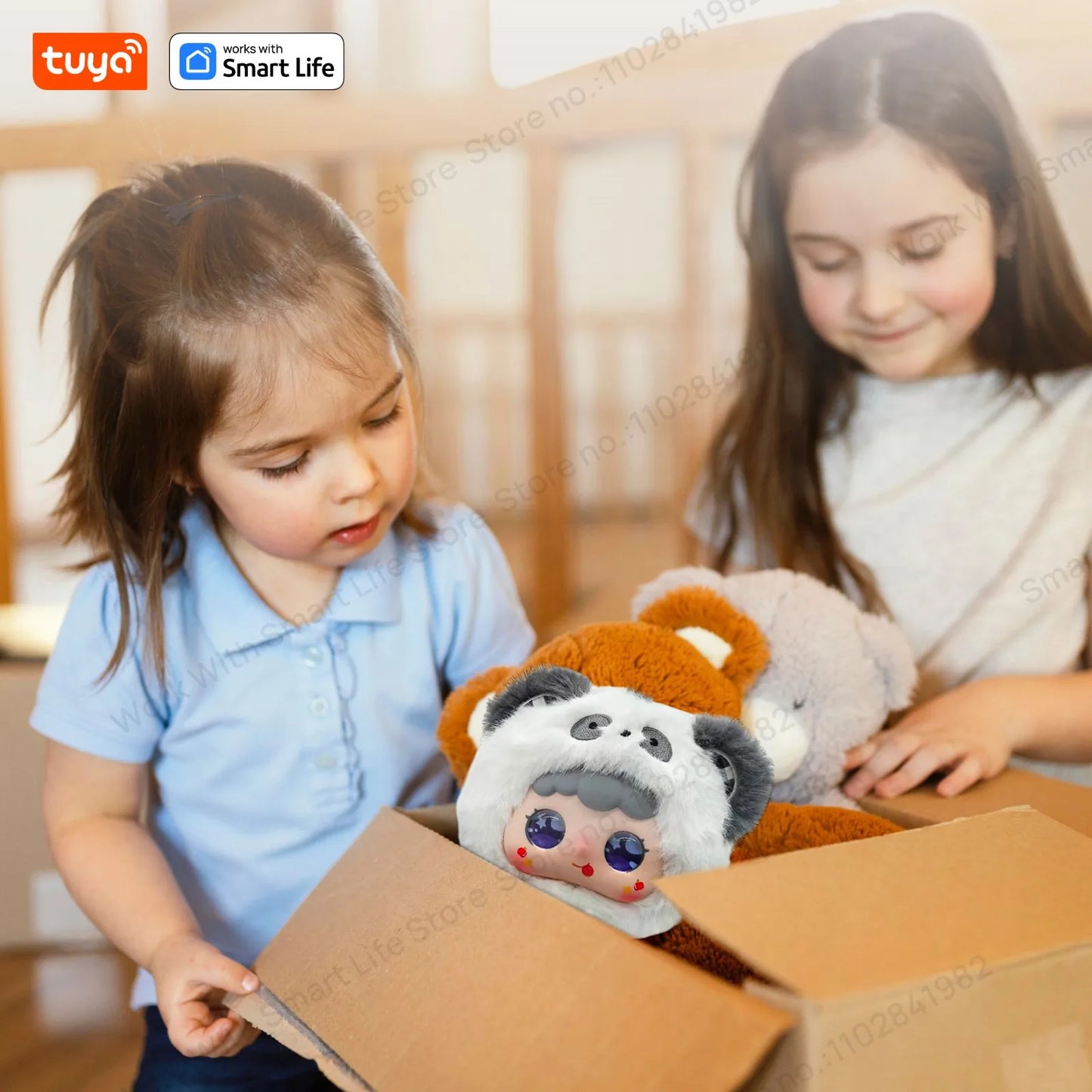 Tuya Smart  AI Plush Robot w/LED Eyes & Voice Control,Interactive Smart Toy USB Rechargeable Companion for Kids Gifts/Smart Home