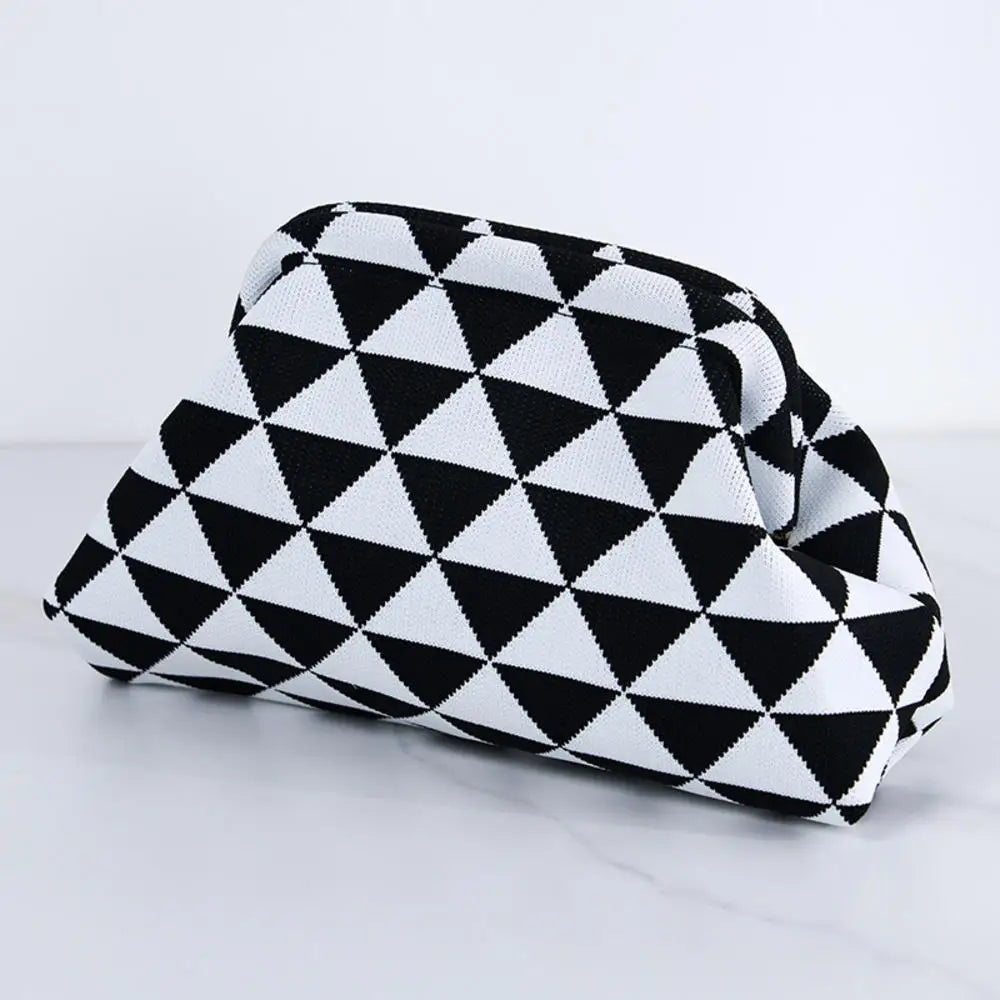 Women's Striped Beach Clutch Bag Versatile Small Woven Crochet Handbags Purses Knitting Dumpling Clutch Casual Bag