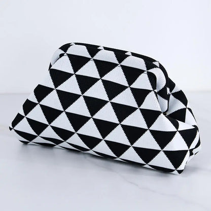 Women's Striped Beach Clutch Bag Versatile Small Woven Crochet Handbags Purses Knitting Dumpling Clutch Casual Bag