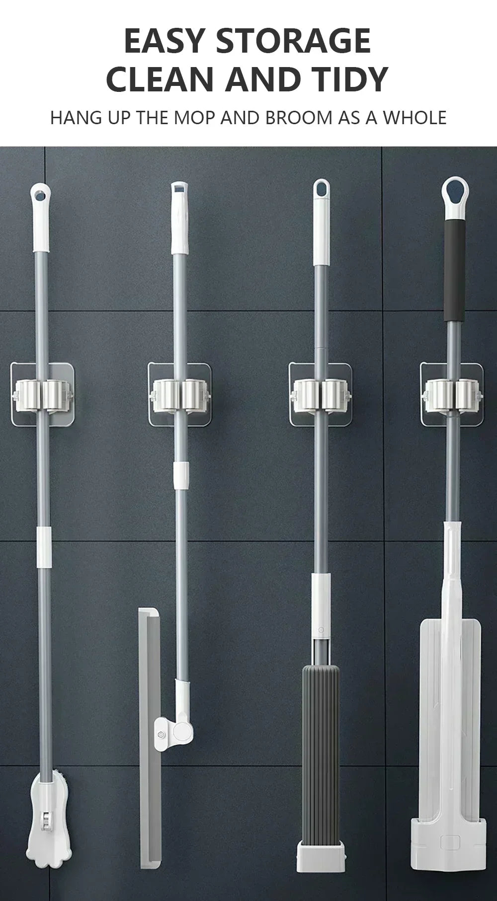 Self-adhesive Mop Holder Broom Stand Wall Mounted Mop Support Sweeping Brush Hook Storage Organizer Bathroom Kitchen Accessories