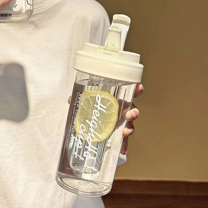 600ML Water Cup Handy Sports Water Bottle Food Grade Material Tea Partition Water Cup Female Straw Summer Portable Bottle