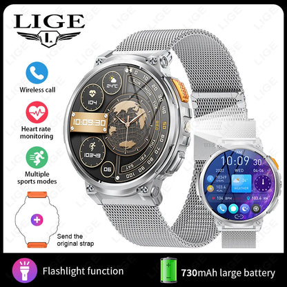 LIGE 1.85-inch AMOLED Smart Watch Men with LED Flashlight IP68 Waterproof Smartwatch 730mAh Bluetooth Call Smartwatches For Men