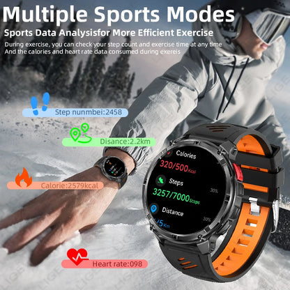 LIGE Smart Watch 2026 Gorąca Sprzedaż 1100mAh Wojskowy Wodoodporny Kompas Latarka LED Tryby Sportowe Męski Smartwatch Dla Android iOS