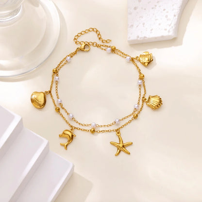 Stainless Steel Imitation Pearl Anklets for Women Gold Color Chain Ankle Bracelet Anklet Summer Beach Jewelry Accessories Gift