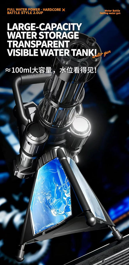 Gatling Rotating Electric Water Gun with Light-Up High Speed Continuous Shooting Powerful Water Blaster Summer Outdoor Toy