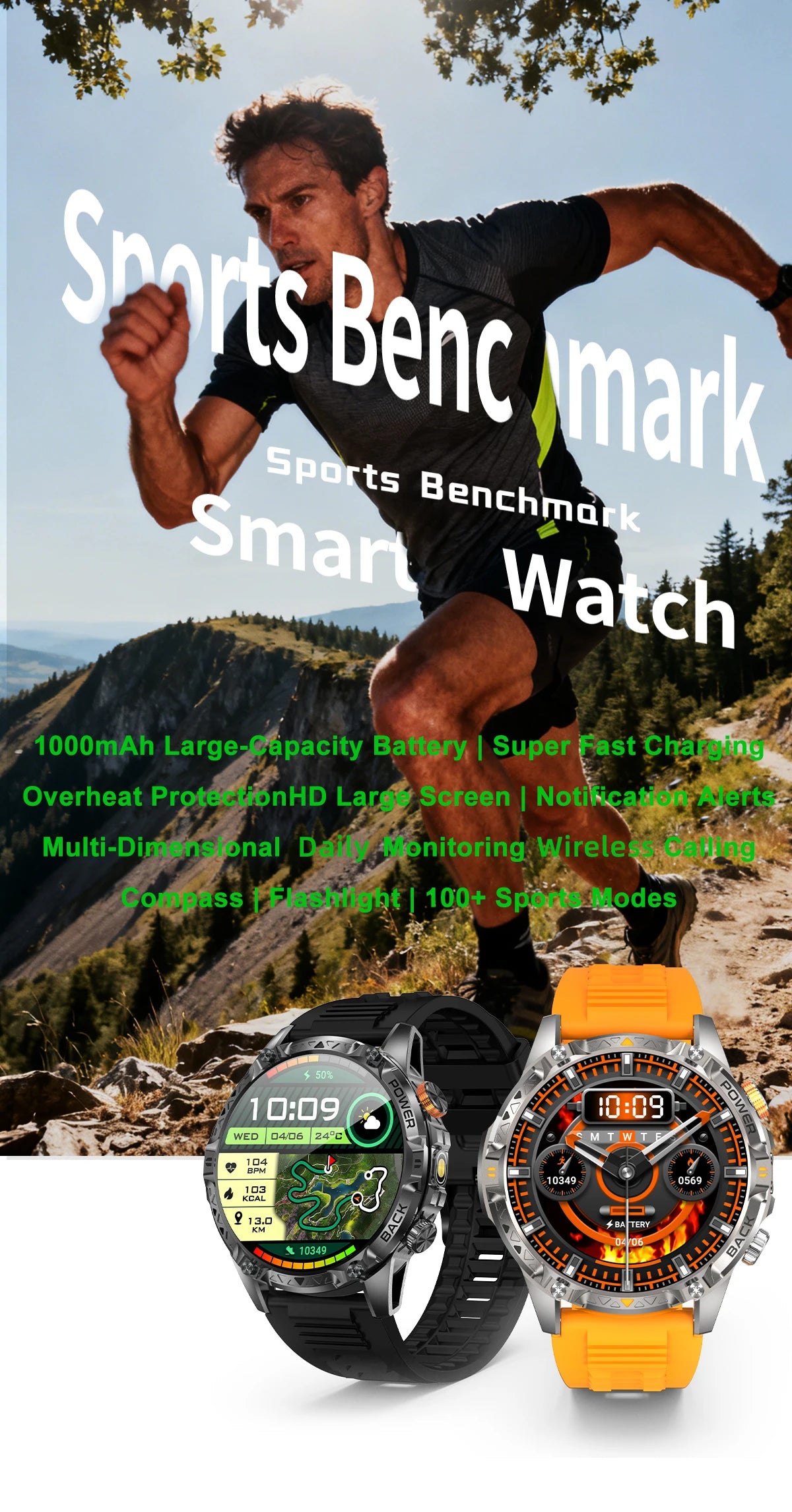 LIGE Nowy wojskowy do T-Rex 3 Ultra Smart Watch Bateria 1000 mAh Wodoodporny IP68 Kompas Latarka Sportowy monitor Smartwatch Mężczyźni