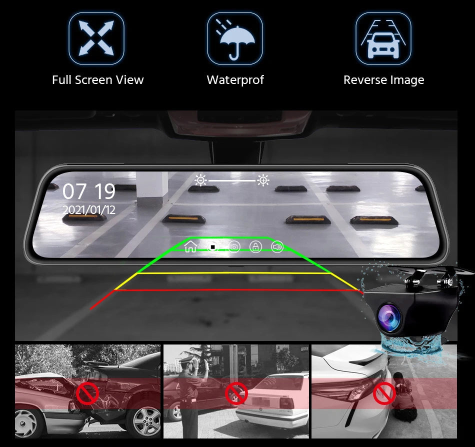 E-ACE 10 Inch Car DVR Mirror Video Recorder 1080P Touch Screen Dashcam For Car AHD Lens Streaming Driving Recorder Dash Camera