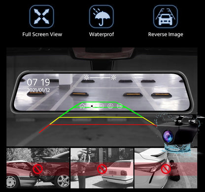E-ACE 10 Inch Car DVR Mirror Video Recorder 1080P Touch Screen Dashcam For Car AHD Lens Streaming Driving Recorder Dash Camera