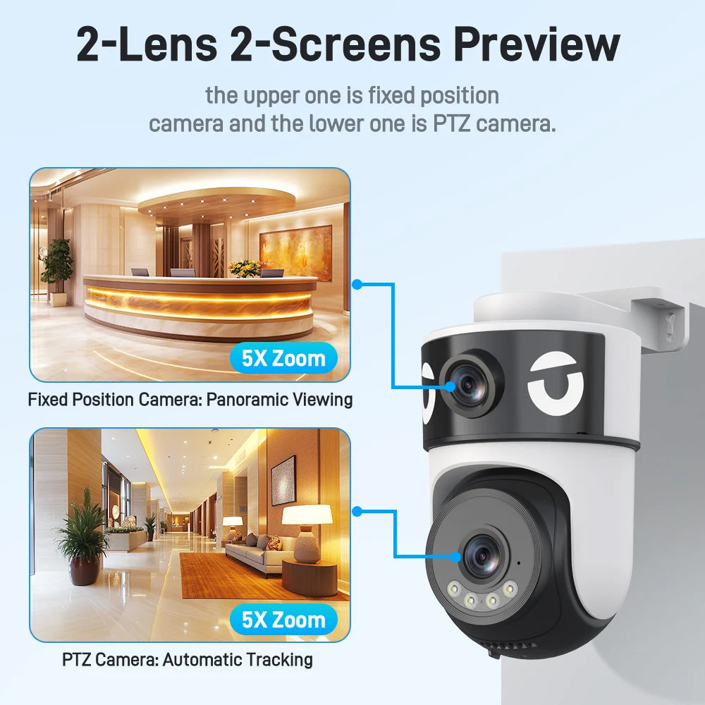 WiFi Dual Lens Dual Screen Camera 5K 10MP Waterproof AI Tracking O-kam Pro Outdoor Street CCTV Surveillance Cam