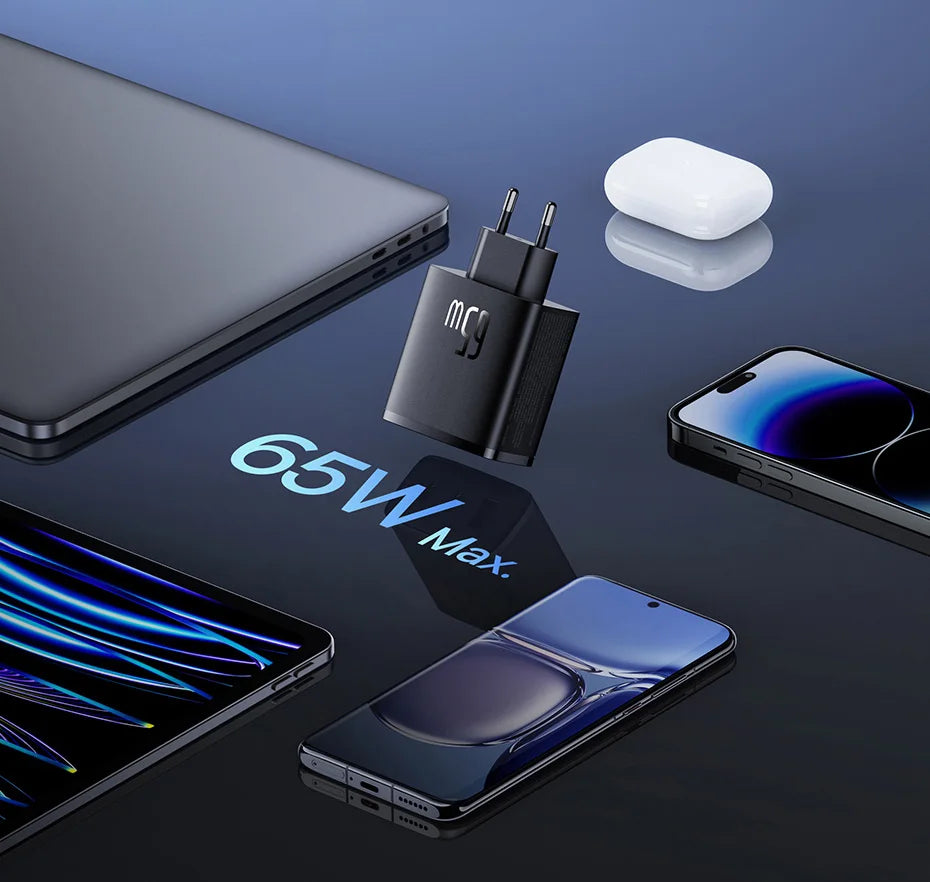 Ładowarka Baseus 65W USB C GaN, wspiera ładowanie QC PD, przenośna szybka ładowarka do iPhone'a 17 16 15, Xiaomi, ładowarka do laptopa