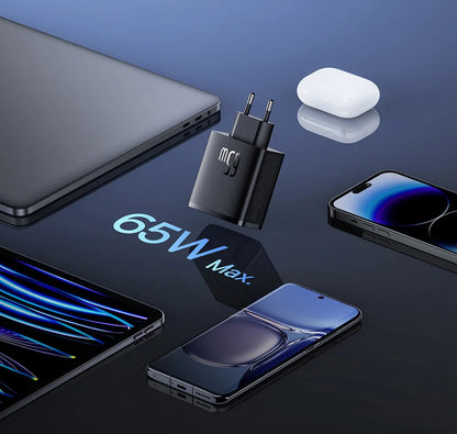 Ładowarka Baseus 65W USB C GaN, wspiera ładowanie QC PD, przenośna szybka ładowarka do iPhone'a 17 16 15, Xiaomi, ładowarka do laptopa