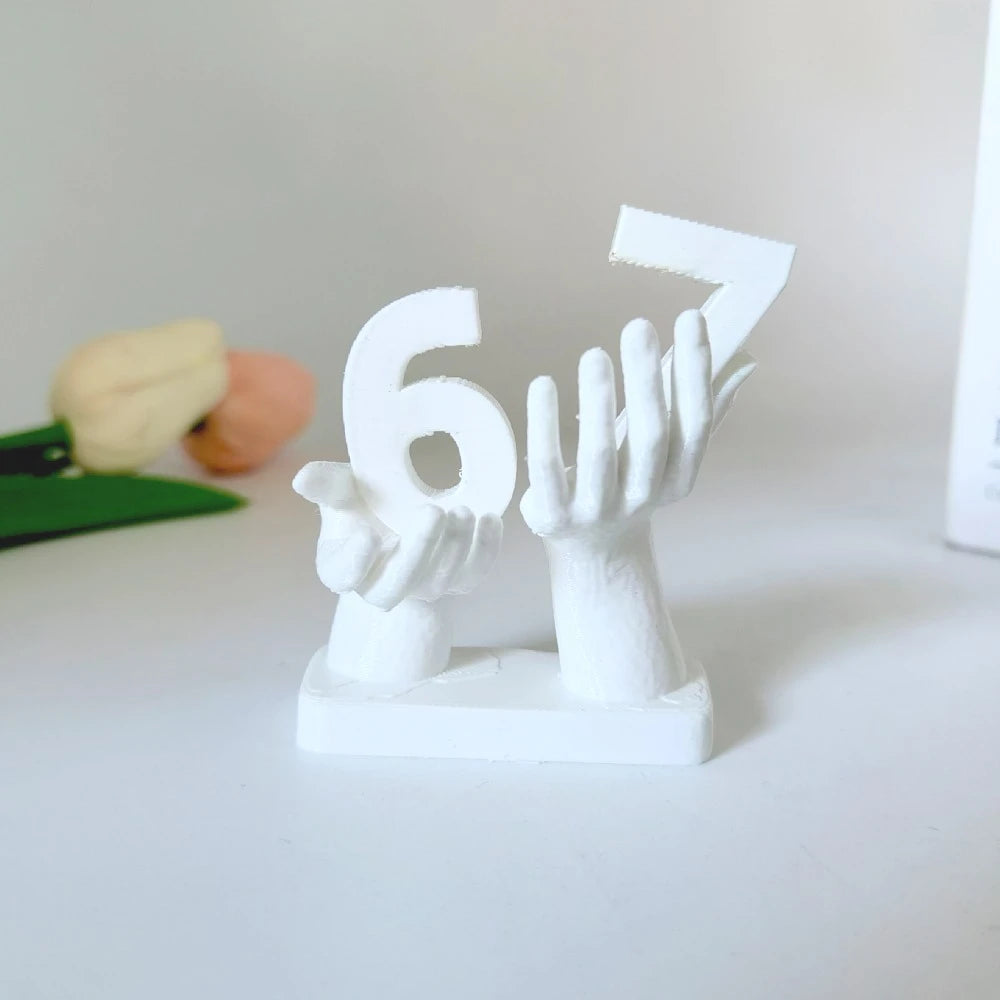 3D Printed Figurine Holding Digital Italian Brain Rot Math 67, Funny and Funny Meme Figurine Holding Digital 67 Sculpture