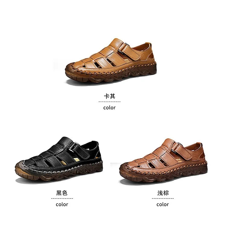 Large Size Summer New Men's Beach Sandals Outdoor Casual Leather Bag Head Wear-resistant Breathable Men's Shoes