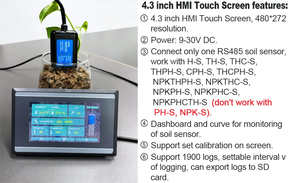 Measure Soil Moisture Temperature Humidity EC PH  NPK 4-20mA 0-5V RS485 Modbus Soil Sensor
