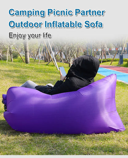 Portable Folding Single Air Sofa Outdoor Fast Inflatable Sofa Bed No Air Pump Required Beach Sleeping Bag Camping Picnic Partner