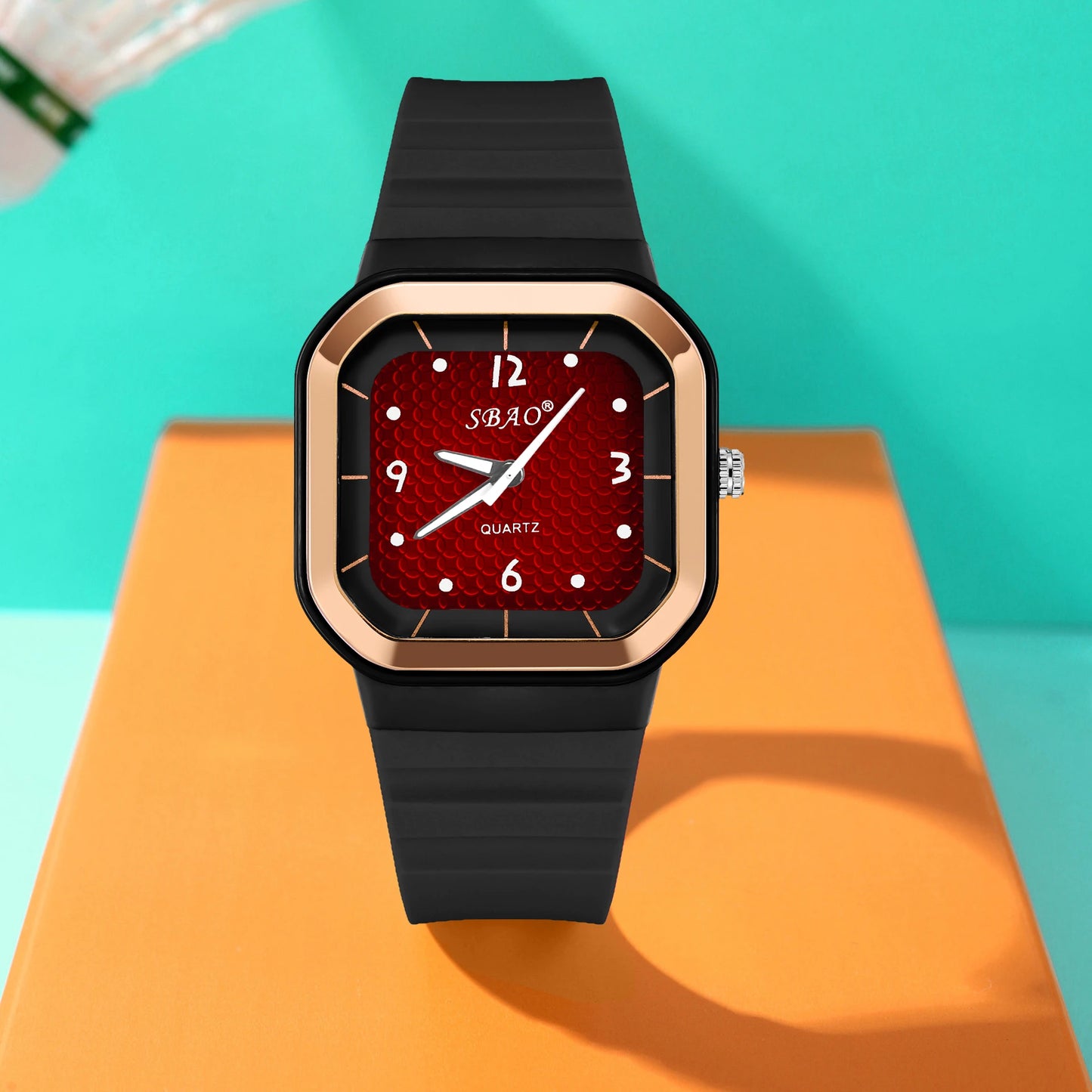 Trendy Square Dial Women Watch Teal Silicone Strap Rose Gold Bezel Analog Quartz Wristwatch Casual Waterproof Sport Wrist Clock