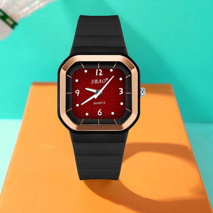 Trendy Square Dial Women Watch Teal Silicone Strap Rose Gold Bezel Analog Quartz Wristwatch Casual Waterproof Sport Wrist Clock