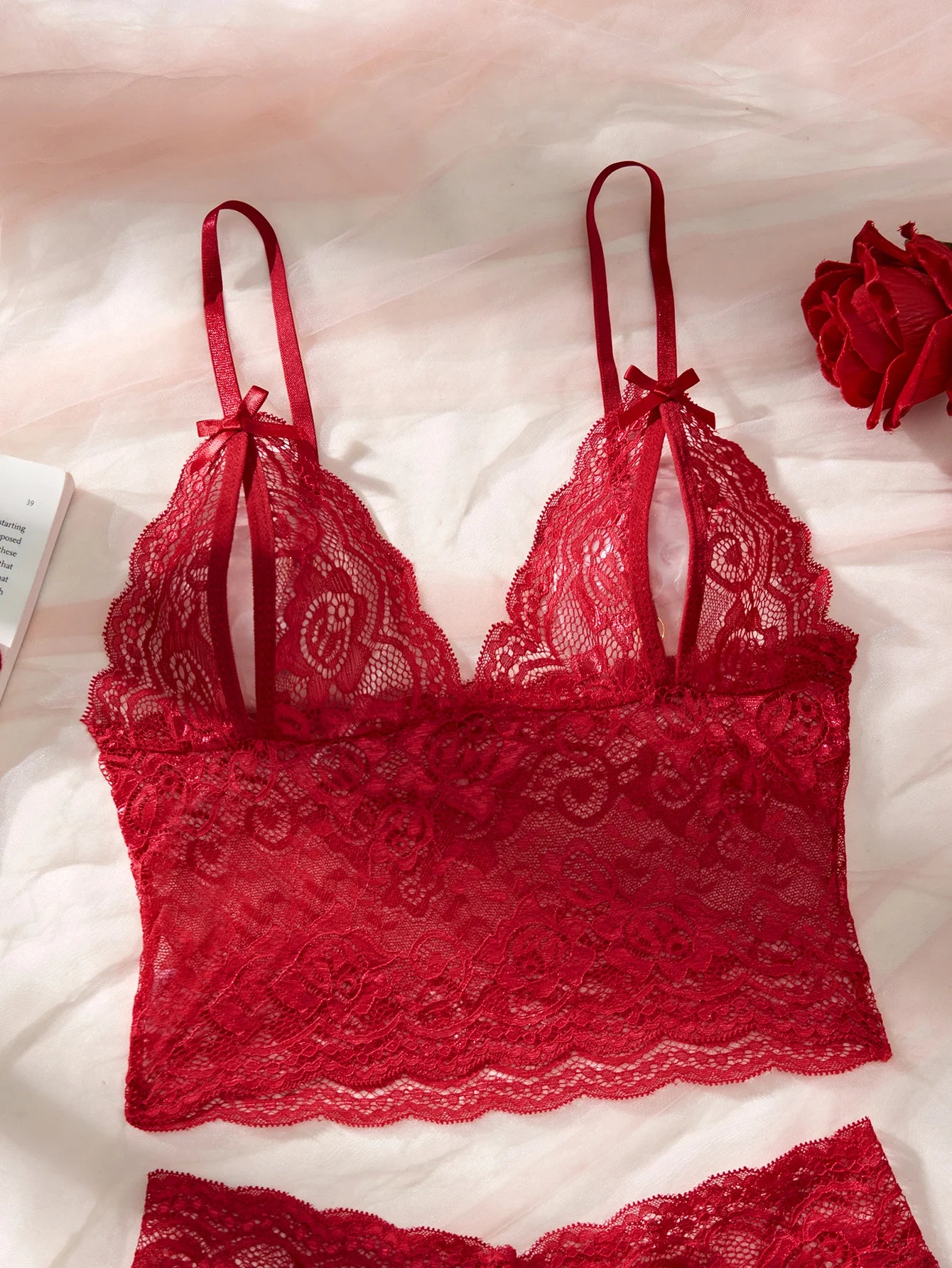 Women Black Open-Back Lace Two-Piece Panties Underwear Sleep Set