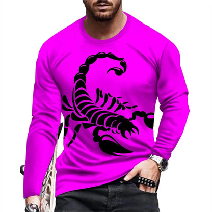 Scorpion 3D Print Long Sleeve Round-Neck Fashion Animal Pattern Men's T-Shirts Streetwear Pullovers Tops Loose Casual Man Tees